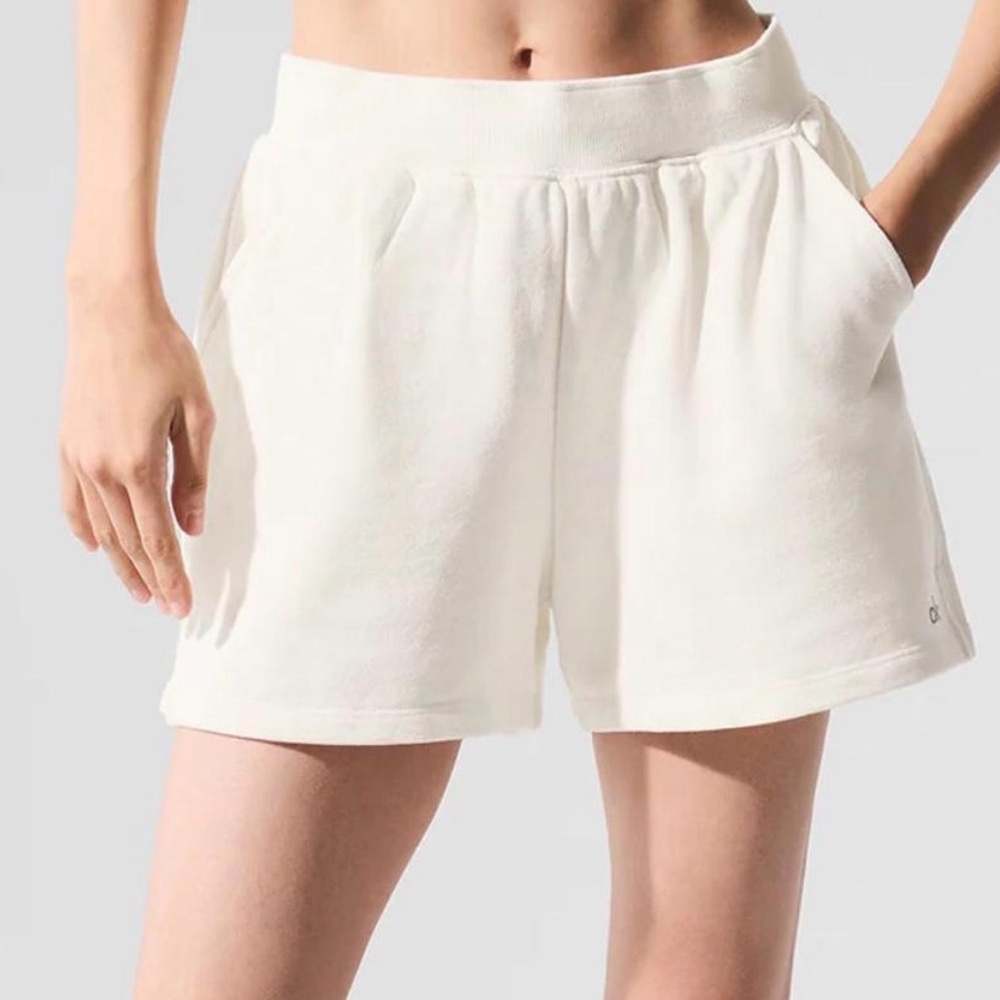 Alo Yoga Low Key Sweat Shorts in Ivory White